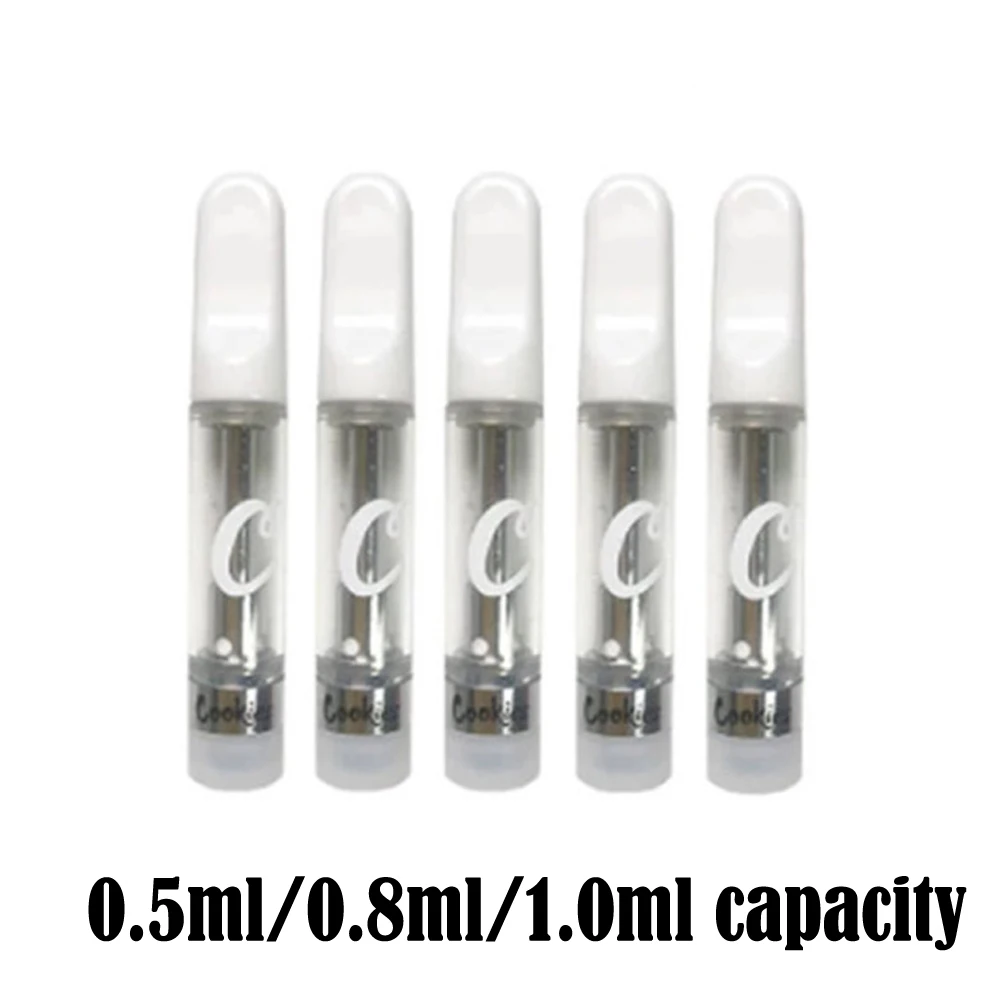 

10-50pcs Customed Cookies Cartridge Empty Carts 0.5ml/0.8ml/1.0ml capacity Glass Tank Pod For Low Power Battery Pen 510 Thread