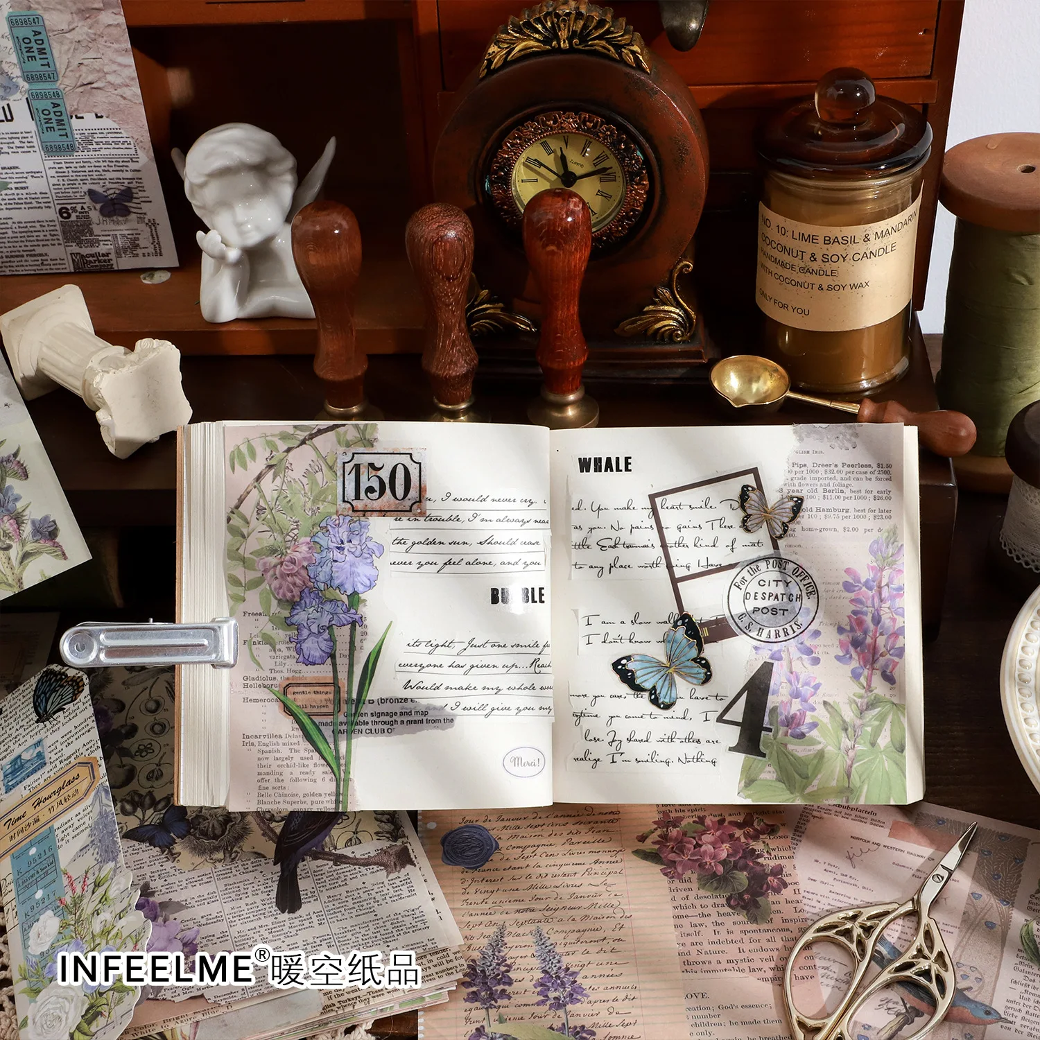 

20sets/lot Memo Pads Material Paper Time hourglass Junk Journal Scrapbooking Cards Retro Background Decoration Paper