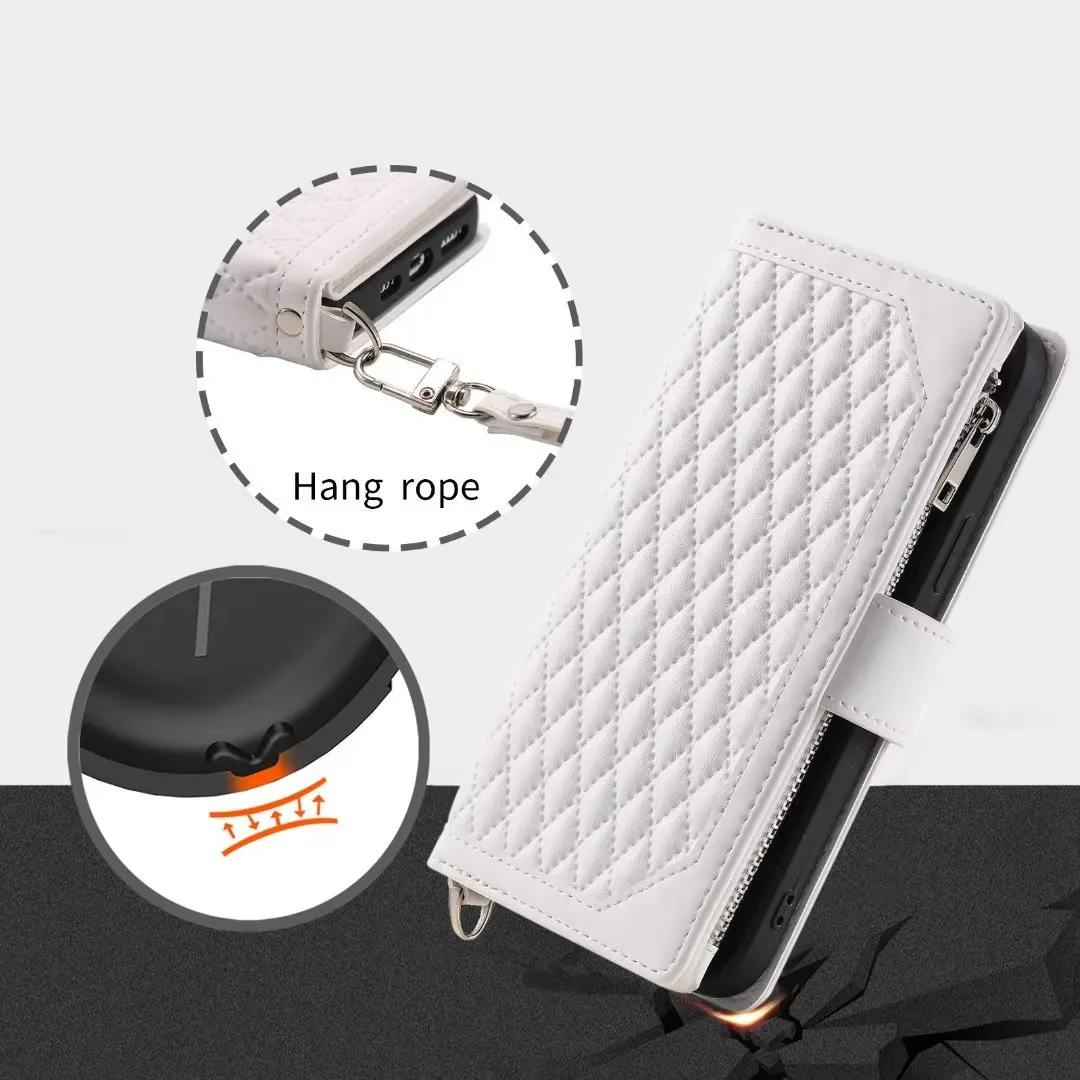 Fashion Zipper Wallet Case For Xiaomi Mi CC9E Flip Cover Multi Card Slots Cover Phone Case Card Slot Folio with Wrist Strap