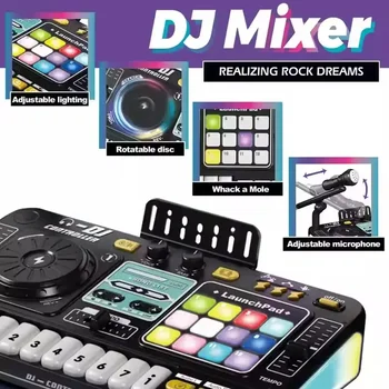 Children Musical DJ Mixer with Microphone Light Bluetooth DJ Turntable Educational DJ Console Junior Music Game Toy Kids Gifts 1