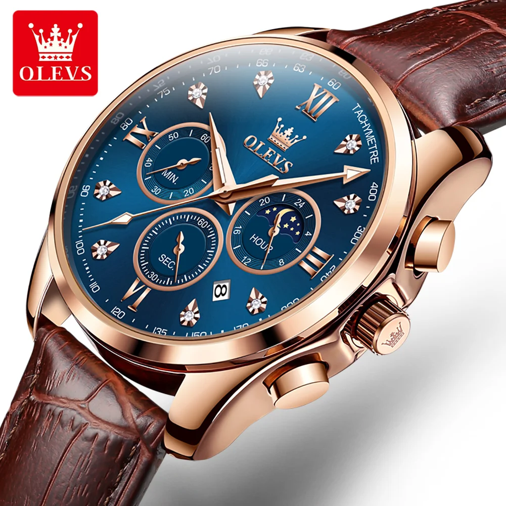 

OLEVS Original Quartz Men Watch Leather strap Date Display Diamond Business Casual Wrist Watch Top Brand Quartz Watch for Men