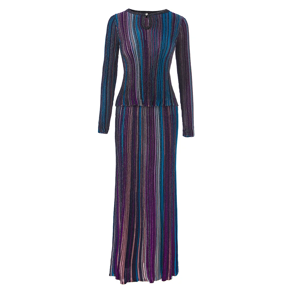 Knitted 2 Piece Set Female Long Sleeve Button Design Multicolour Splicing Pullover Bodycon Skirt Autumn Gentle Chic Suits Sa8f9c30cdbb64d0083dfce09b98f50acu