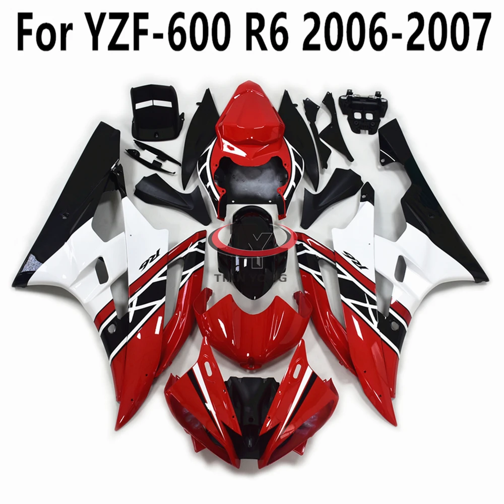 

Motorcycle Bodywork Cowling Red white black printed stripes Injection Molding Full Fairing Kits For Yamaha YZF 600 R6 2006 2007