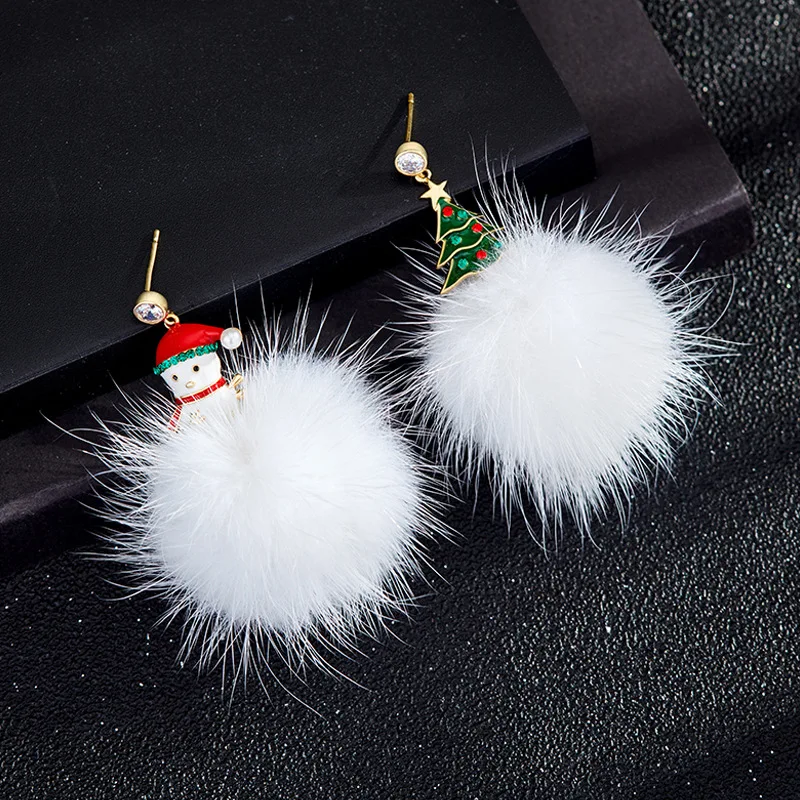 New Year Christmas Snowflake Bell Stud Earrings For Women Girls Xmas Tree Bowknot Tassel Dangle Asymmetry Earring Jewelry Gift