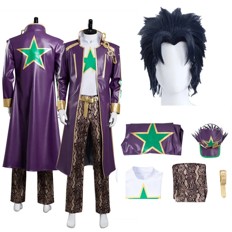 

Костюм для косплея Kujo Jotaro из аниме Фэнтези, мужская рубашка для взрослых, пальто, брюки, шапка, парик, наряды на Хэллоуин, карнавал, женский костюм
