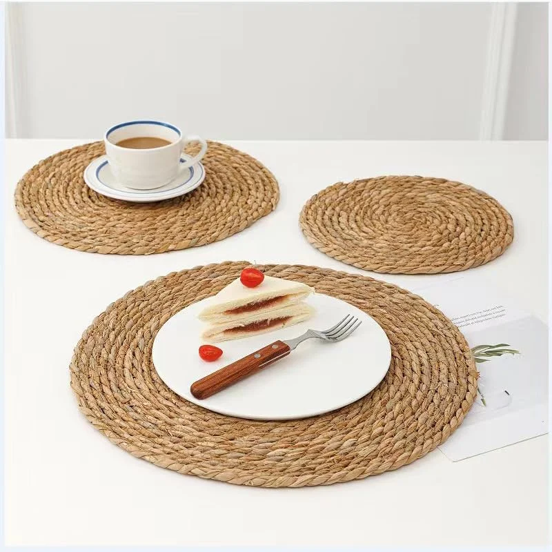 4/8/12 stücke Runde Gewebte Tischsets Set Boho Rattan Tischset Natürliche Tischsets 12 Zoll Bauernhaus Weben Stroh geflochtene Tisch Abendessen Matte – Detail 4
