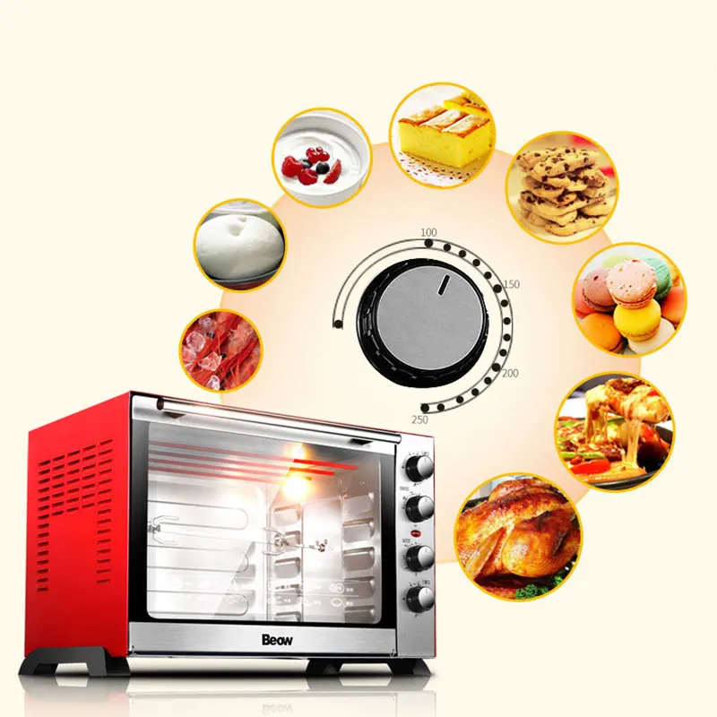 Household Mechanical Electric Oven Temperature Control Electric Oven Stainless Steel Black Crystal Panel 60L
