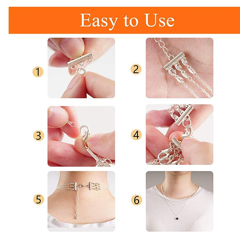 Pilikoll 4 stuks ketting gelaagde sluitingen meerdere strengen buisslot ketting connector sluitingen gelaagde sieraden connector kettingen separator sluiting voor kettingen hanger doe-het-zelf