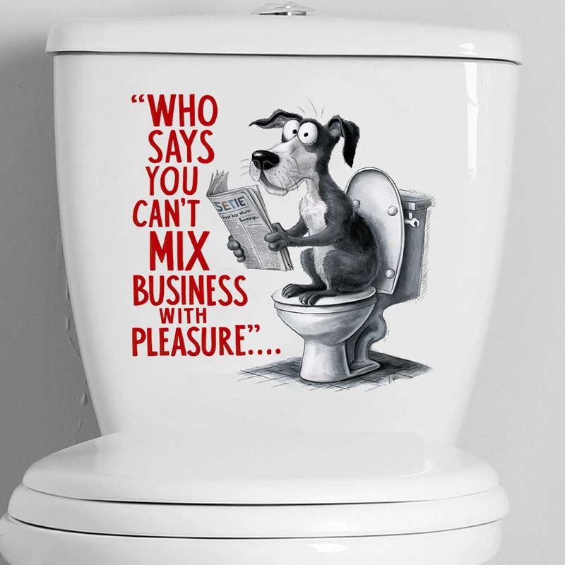Cartoon Doggy Dog Reads Newspapers 3D Vinyl Wall Art Waterproof Toilet Stickers for Home Decoration Aesthetic Bathroom WC Items