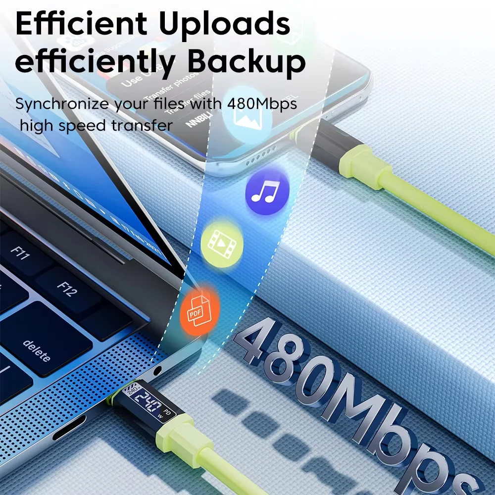 รูปสินค้า USB-C 240W สายชาร์จเร็ว PD สำหรับ iPhone Samsung Xiaomi Huawei