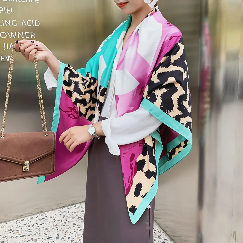 

2023 New Silk Scarf Women Print Shawl Echarpe Fourlard Femme Square Scarves For Women Hijab Bandanas Bufandas Mujer 130*130cm