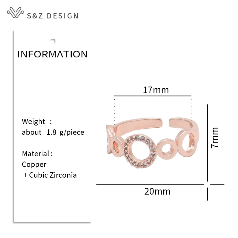 S&Z DESIGN New Fashion Round Micro Wax Inlay Cubic Zirconia Adjustable Rings For Women Vintage 585 Rose Gold Color Jewelry Gift