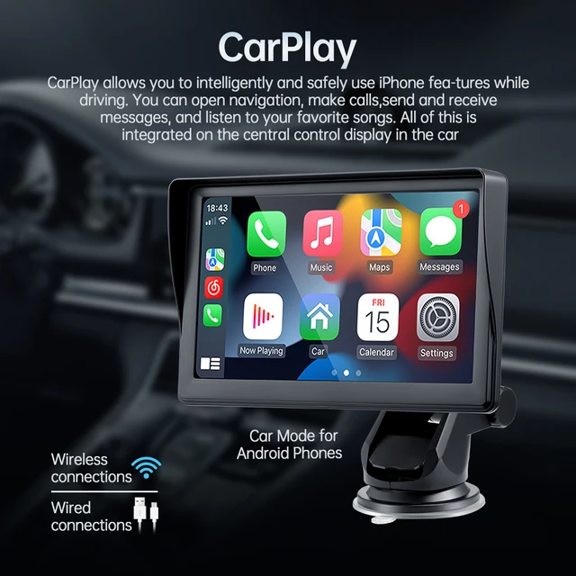 AMÉLIORÉ› URVOLAX Apple Carplay sans Fil Android Auto, 7 Pouce HD