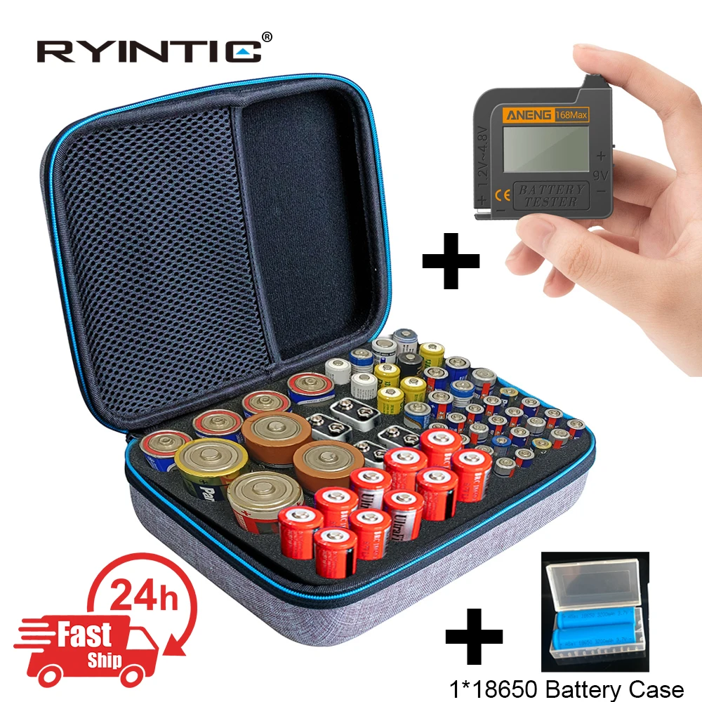 

Portable Hard Protective 18650/18500/AA/AAA/9V/C/D Battery Storage Organizer Case Box aa aaa Holder Container With168Max Tester