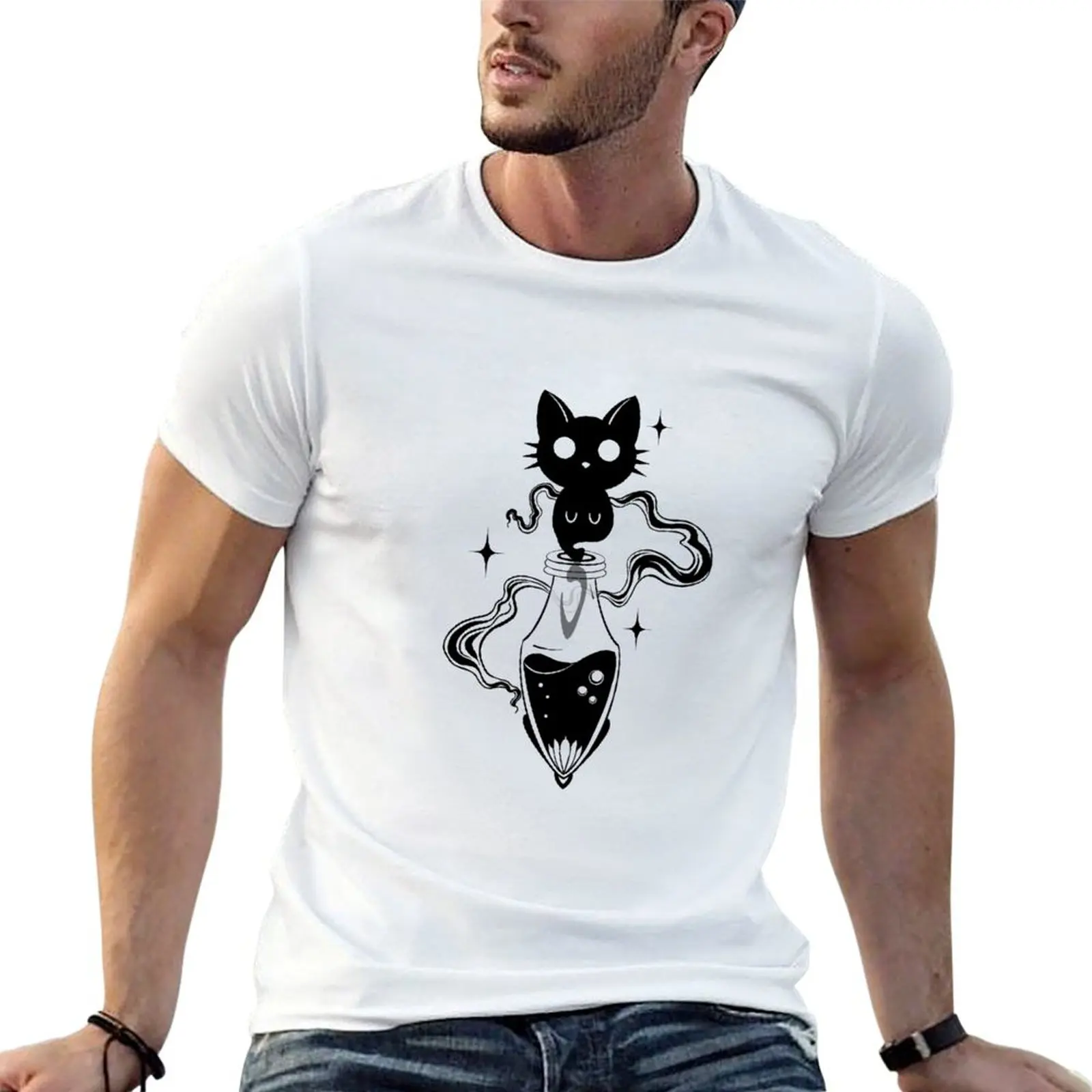 

Potion Ghost Kitty T-shirt oversizeds funnys quick-drying t shirts men