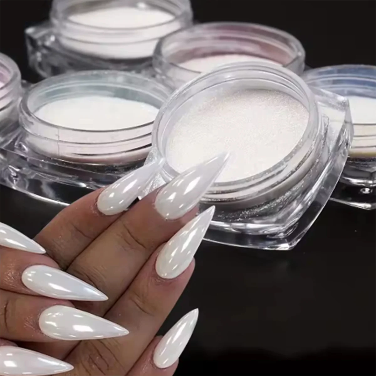 Moonlight Pearl Mirror Nails Powder 1Box Moonlight Pearl Mirror Nails Powder White Fine Glitters Metallic Effect Pigment Gel Polish Chrome Holographic Nail Powder&F