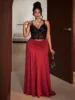 Women's Plus Size Burgundy Satin High Waist Flowy Maxi Skirt Elegant Party Evening Bottoms
