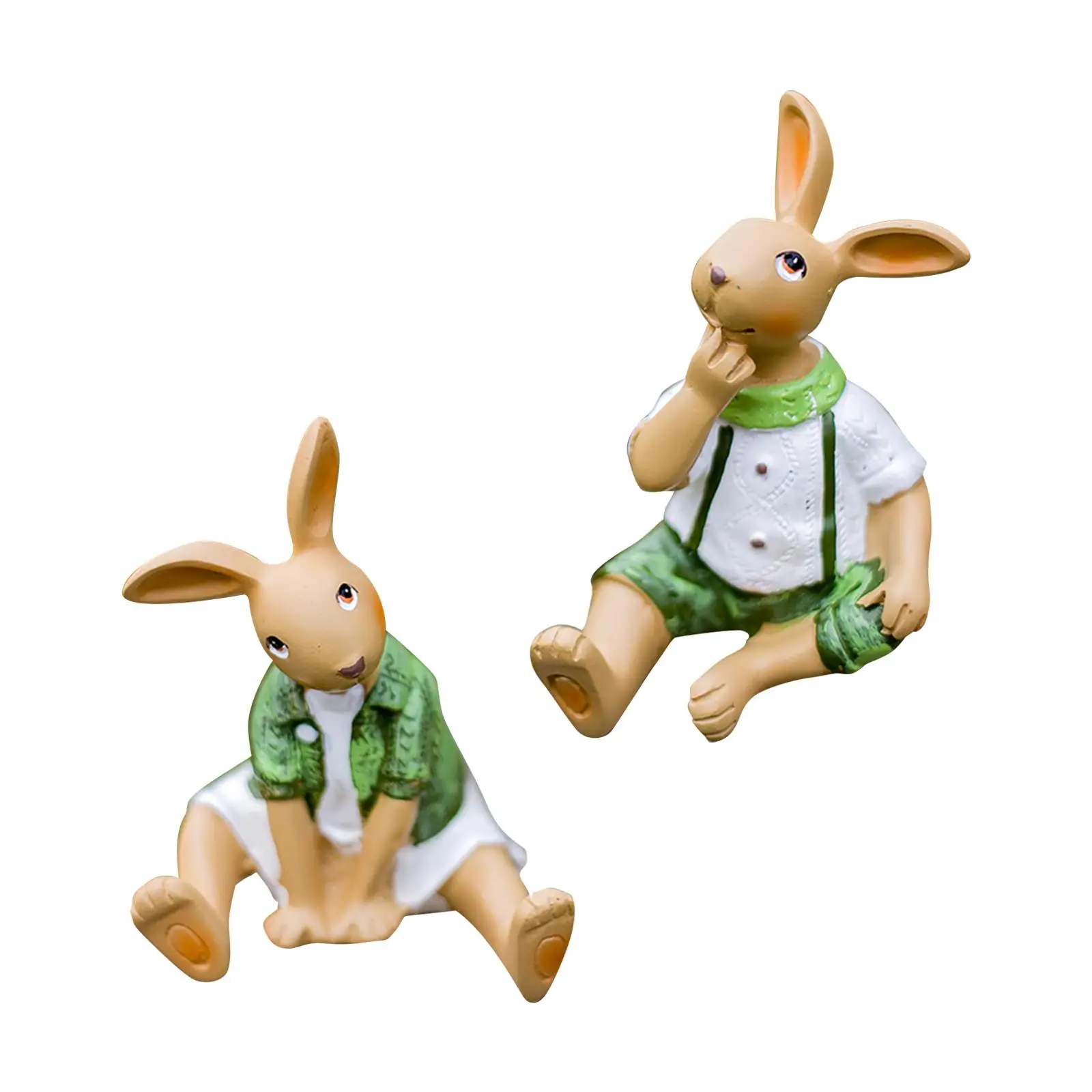 2x Garden Rabbit Statues Resin Art Decoration Patio Gifts for Mom Grandma Women Sittinging Bunny Sculpture Funny Bunny Figurines