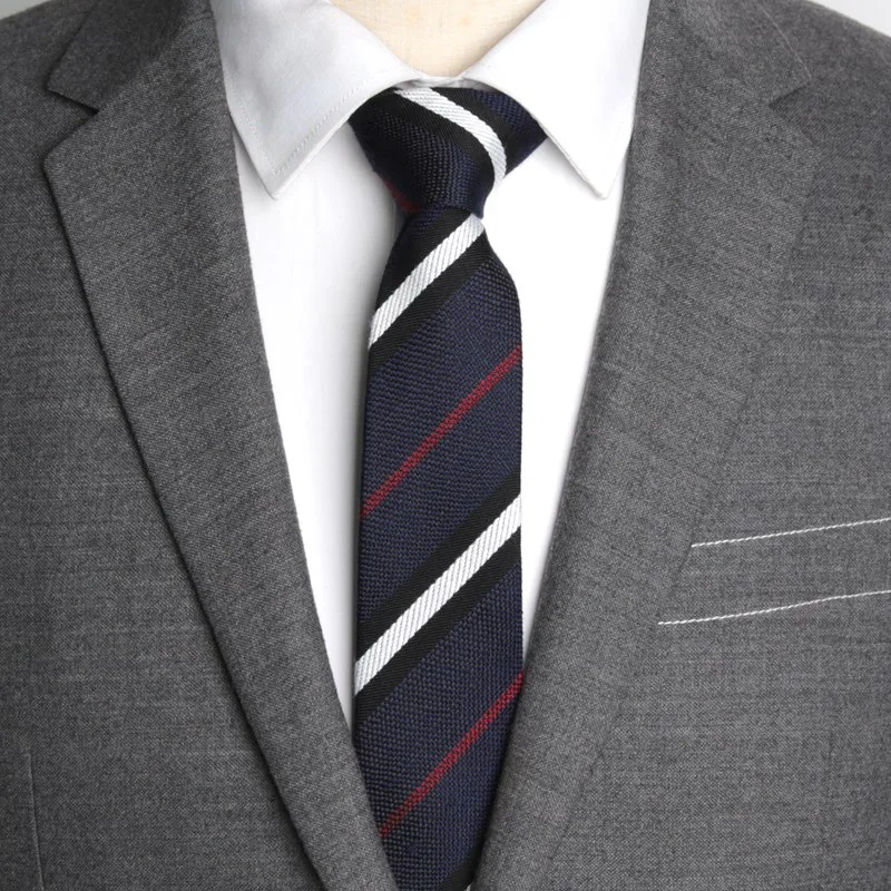 Mens Ties 6cm Navy Blue Classic Cotton Handmade Skinny Stripe Neckties Narrow Collar Slim Cashmere Casual Tie Accessories Gift
