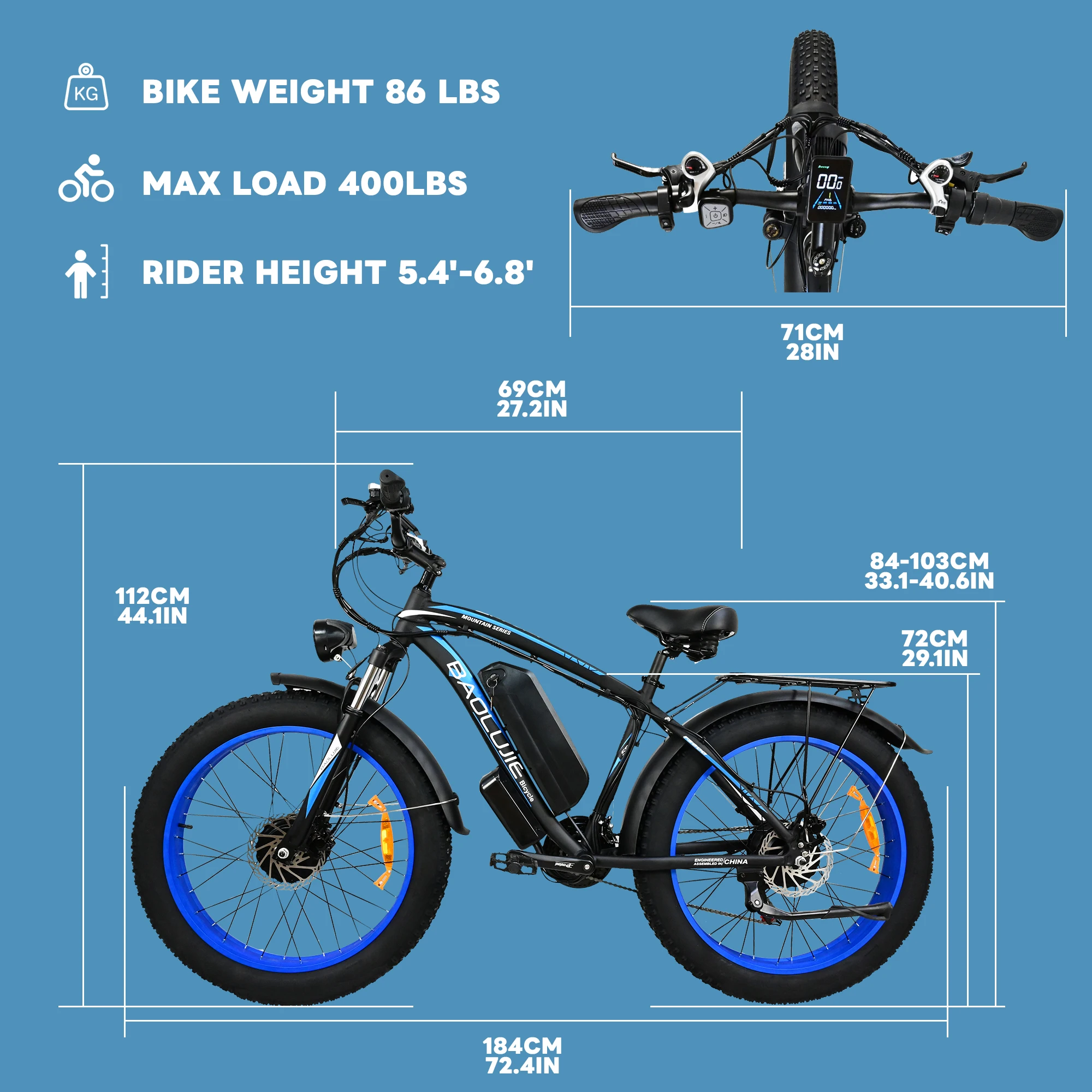 Baolujie 2000W Electric Bike with 20AhRemovable Battery 26 5