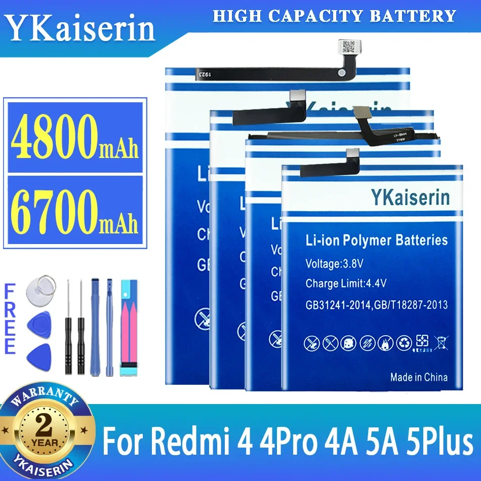 

Аккумулятор ykaisсеребрин BN42 BN44 BN40 BN34 BN30 для Xiaomi Redmi 4 Pro 4A 5A 5 Plus 4Pro 5 Plus, батарея и Бесплатные инструменты