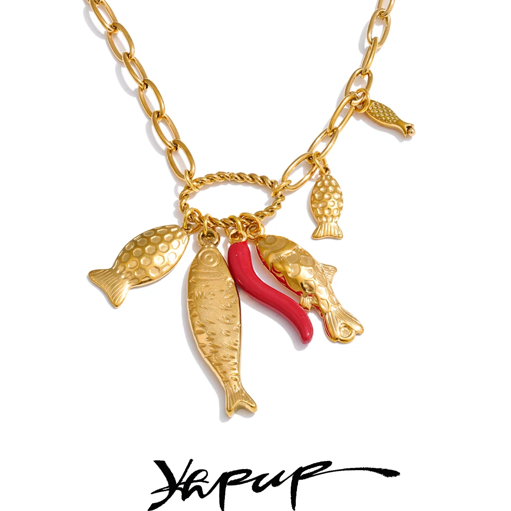 Yhpup 2025 Stainless Steel Fish Pendant Necklace for Women