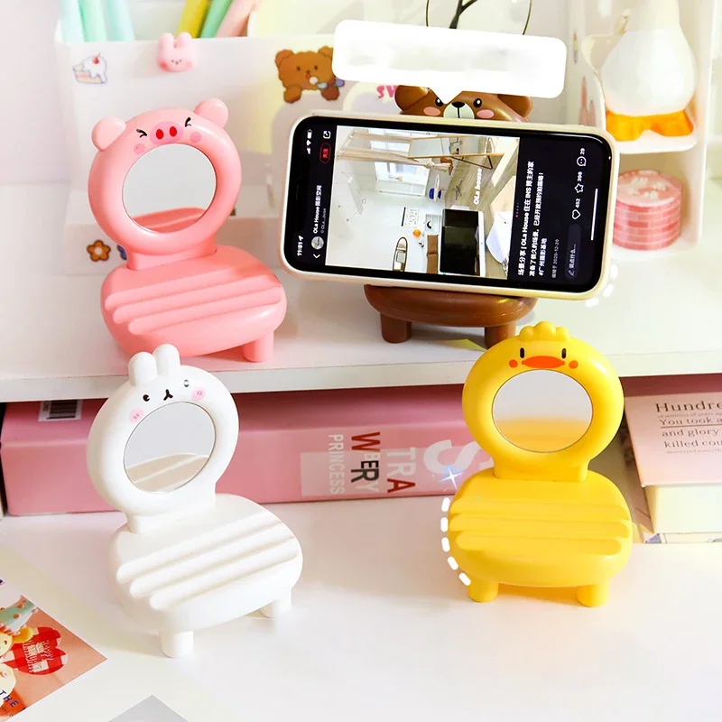 Phone Holder Cute Animals with Mirror Adjustable Bracket Office Tablet Support Stand Desk Organizer
