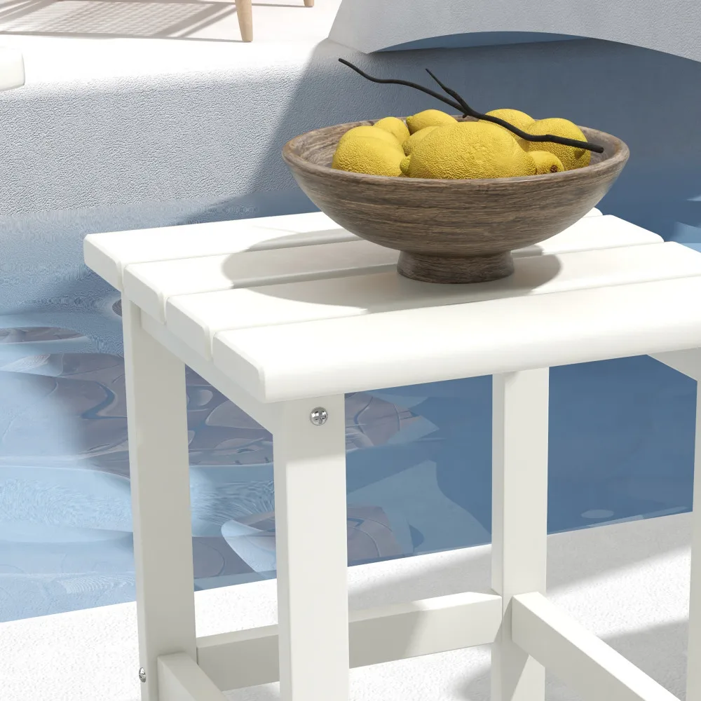 Outsunny Adirondack Side Table, Square Patio End Table, Weather Resistant 15" Outdoor HDPE Table for Porch, Pool, Balcony, White 2