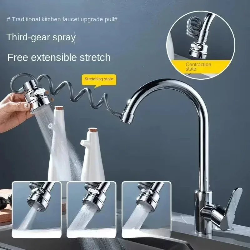 1-2PCS Household Faucet Pull-out Extension Kitchen External Showerhead Hair Washing Device Extendable Bathroom Sink Filter Spray 3