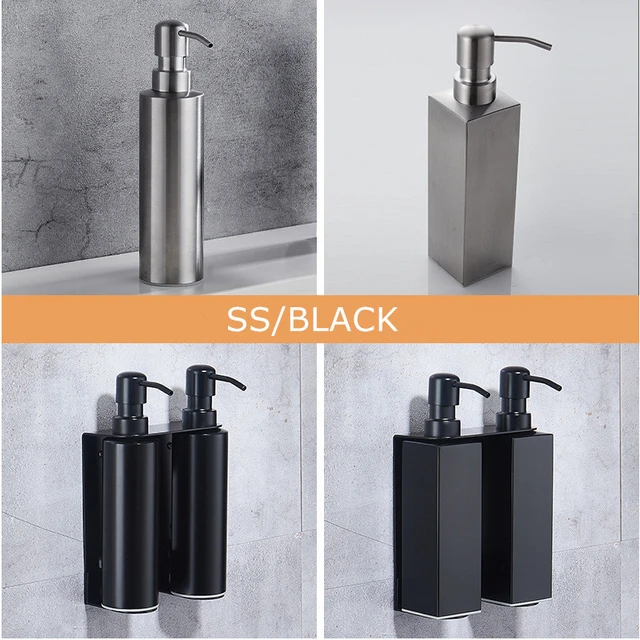 Dispenser di sapone liquido nero Dispenser di Shampoo per Hotel con  portabicchieri porta carta mensola a muro accessori per il bagno per Hotel  - AliExpress