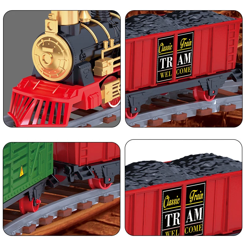 Modelo de trem a vapor infantil, brinquedo elétrico, concerto leve, spray  de fumaça, aniversário do menino, presente de Natal - AliExpress