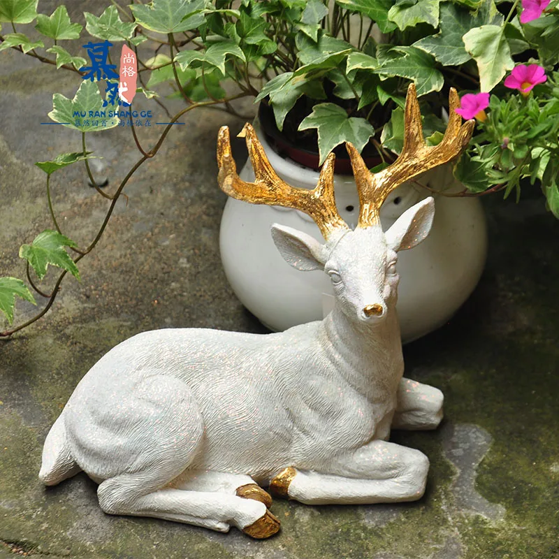 

FOREIGN TRADE EUROPEAN COUNTRY RESIN GOLDEN-HORNED DEER ORNAMENTS GARDEN GARDEN SOFT FASHION ORNAMENTS