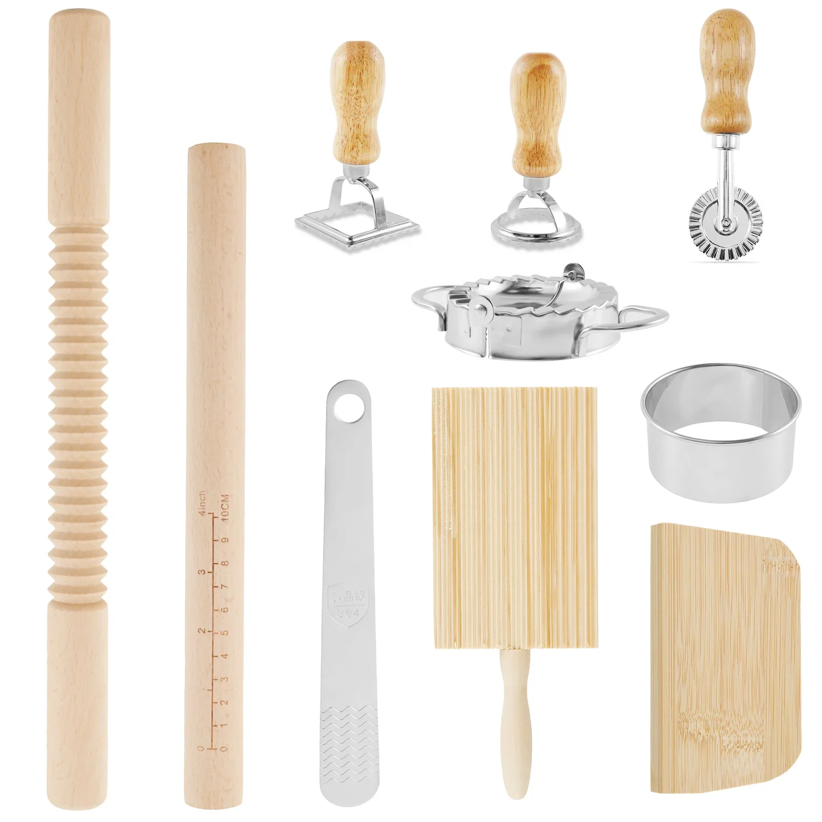 10Pcs Wooden Threaded Ravioli Making Tools With Scales Anti Deformation Ravioli DIY Tool Set Multi Purpose Pasta Maker