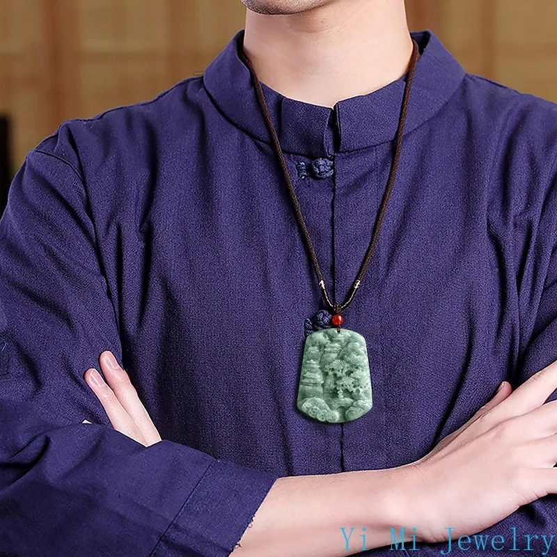 Genuine Natural A-grade Jade Pendant Douzhong Shanshui Brand Jade Pendant Men's and Women's Necklace