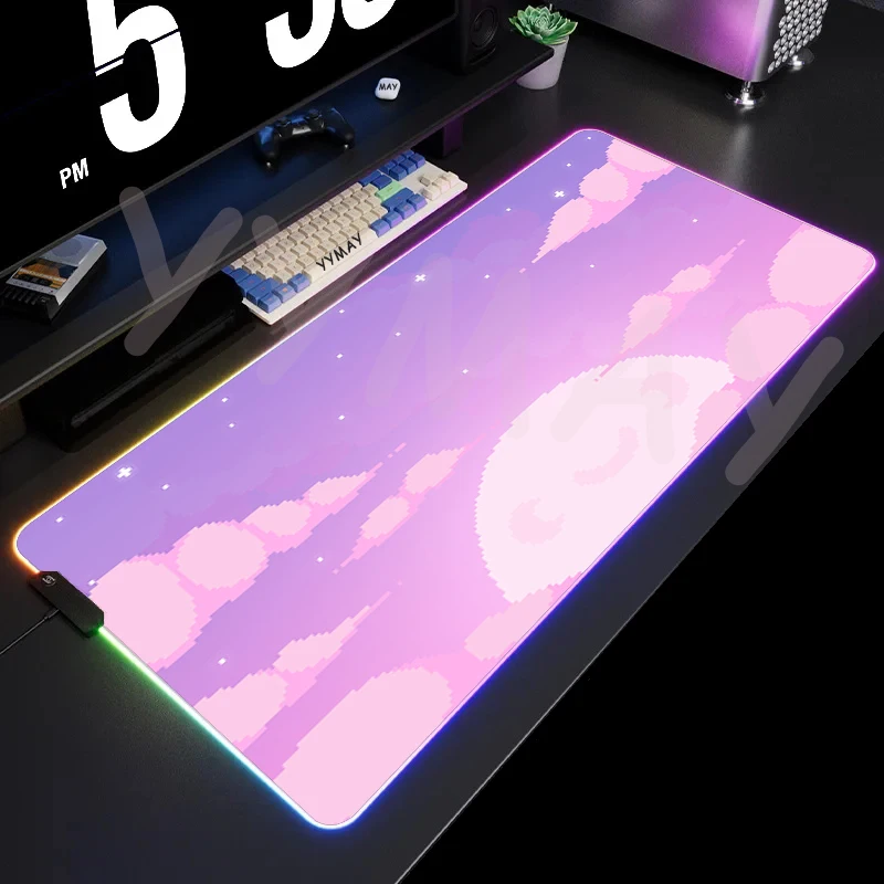 thumbnail image 1 of Alfombrilla de ratón RGB grande con paisaje lunar, alfombrilla de ratón LED para juegos, alfombrillas para jugador, alfombrillas de escritorio para PC, alfombrillas para teclado RGB XXL 35,4x15,7 pulg, 1 of 5