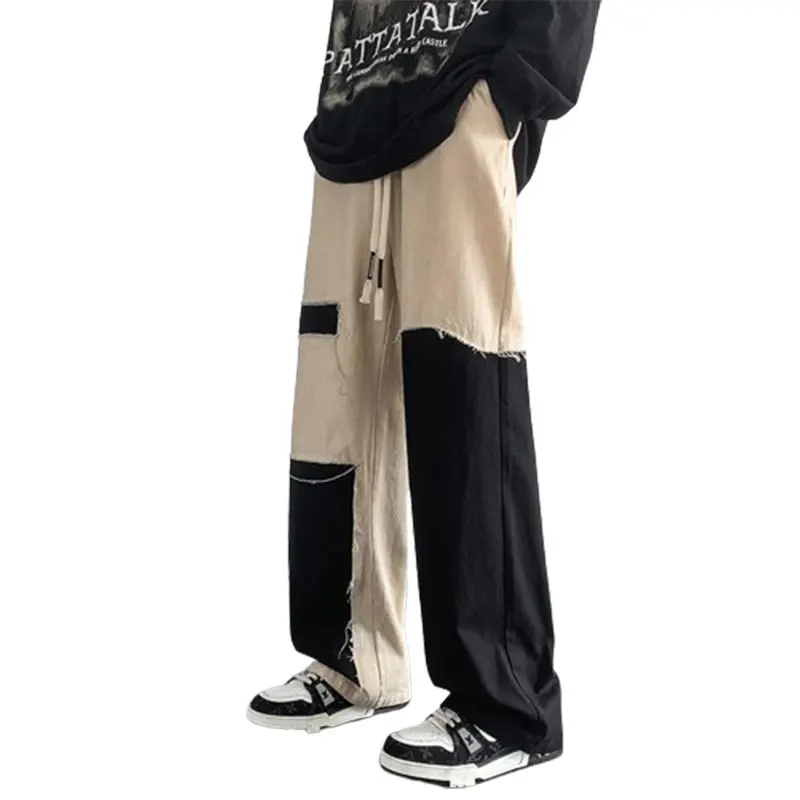Autumn Winter Elegant Fashion Harajuku Slim Fit Ropa Hombre Loose Casual All Match Straight Leg Wide Leg Pants Patchwork Pants