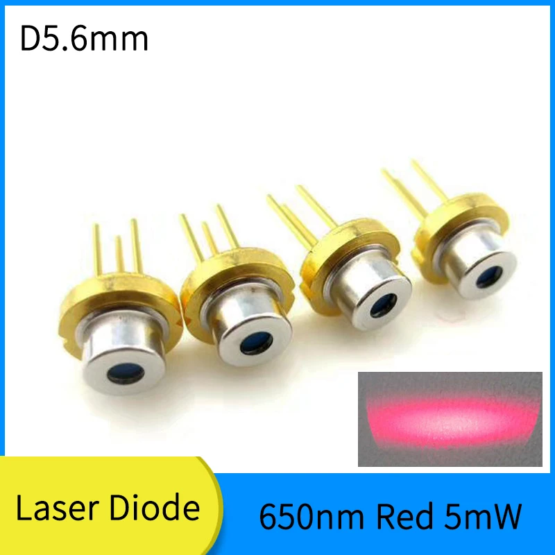 DIY D5.6mm 레이저 다이오드, 650nm 레이저 모듈, 빨간색 5mW N 유형, PD 피백 포함