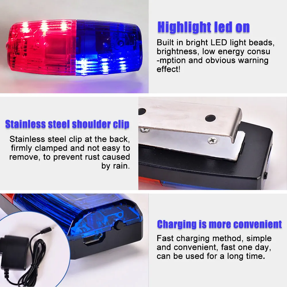 Red/Bule White Strobe Clip Lamp Traffic Warning Signal Flashing Light Warning Safety Police Shoulder Chest Emergency Light 4