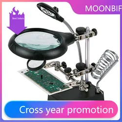 Loupe de soudage à clip avec lumière LED, lentille auxiliaire 3,5 X 12 X de bureau, troisième main pour réparation de soudures 
