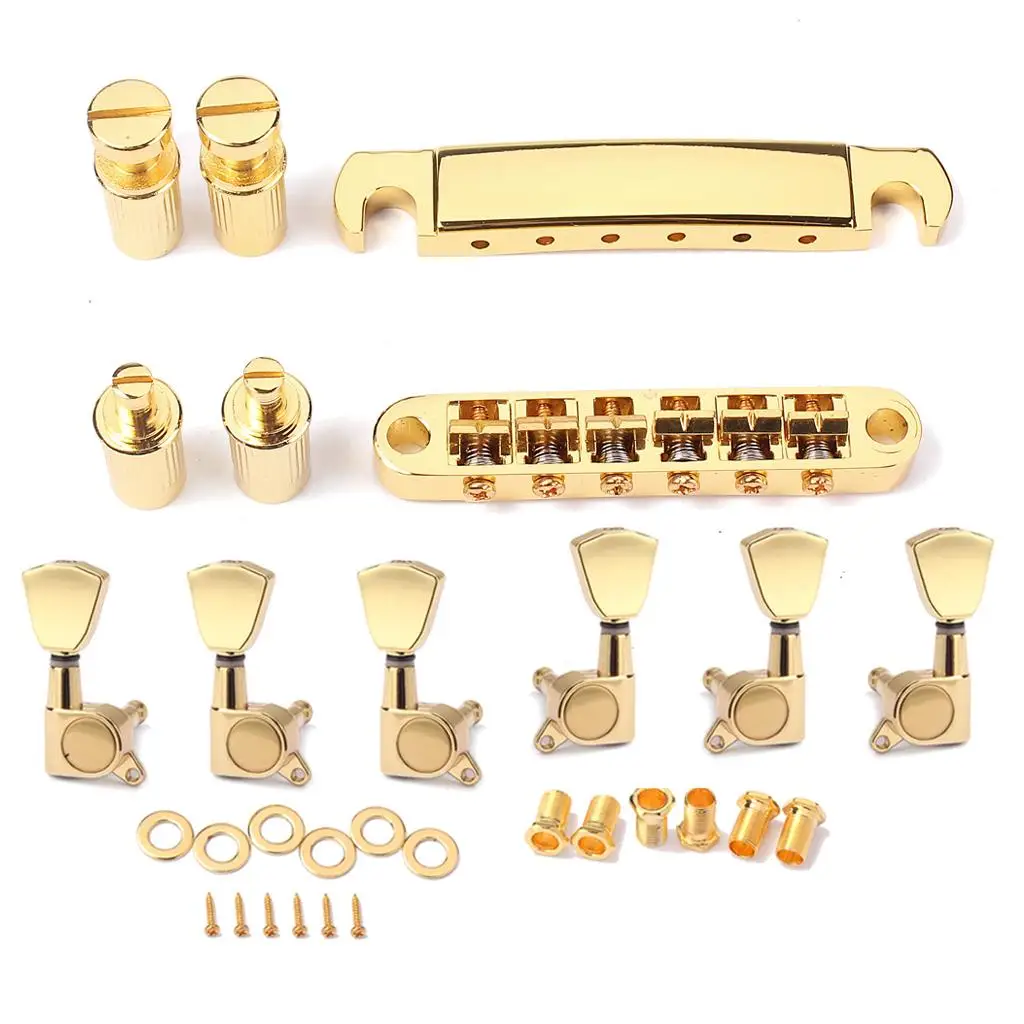 

Tooyful Finest Golden Alloy Bridge Tailpiece+3R3L Closed Tuning Keys Pegs Set for LP Electric Guitar Parts DIY