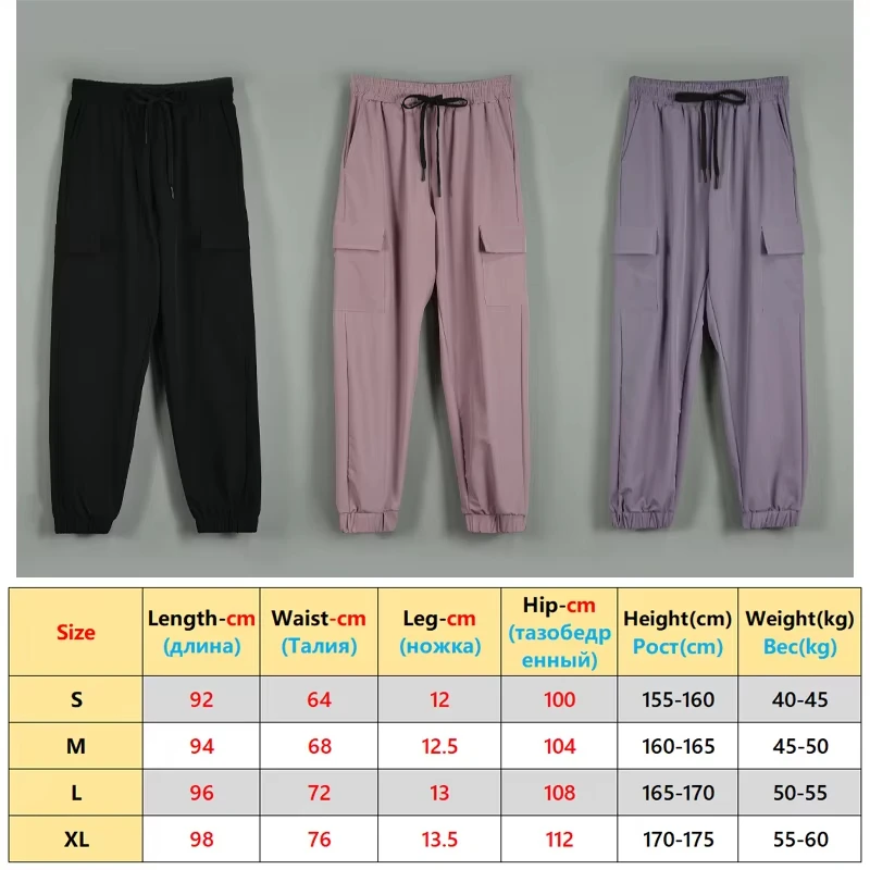 Women's Sports Pants Loose Spring Autumn Running Yoga Tracksuit Trousers Pocket Fitness Solid High Waist Cargo Jogging Pants 6