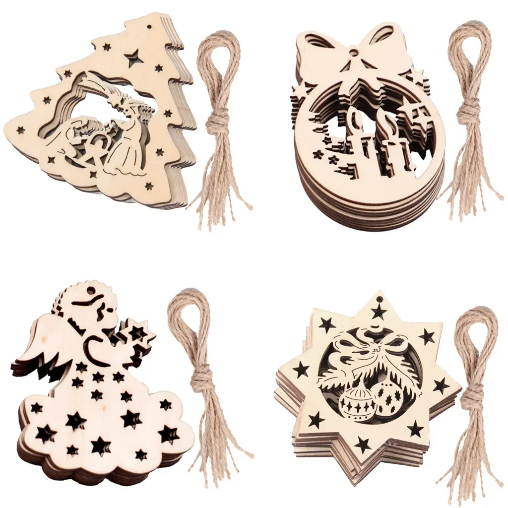 Wooden Hanging Ornaments christmas decorations 10pcs For Christmas DIY