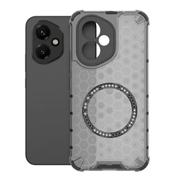 Shockproof Transparent Honeycomb Phone Case with Magnetic Ring and Full Back Cover - HONOR 400 Pro (Black)
