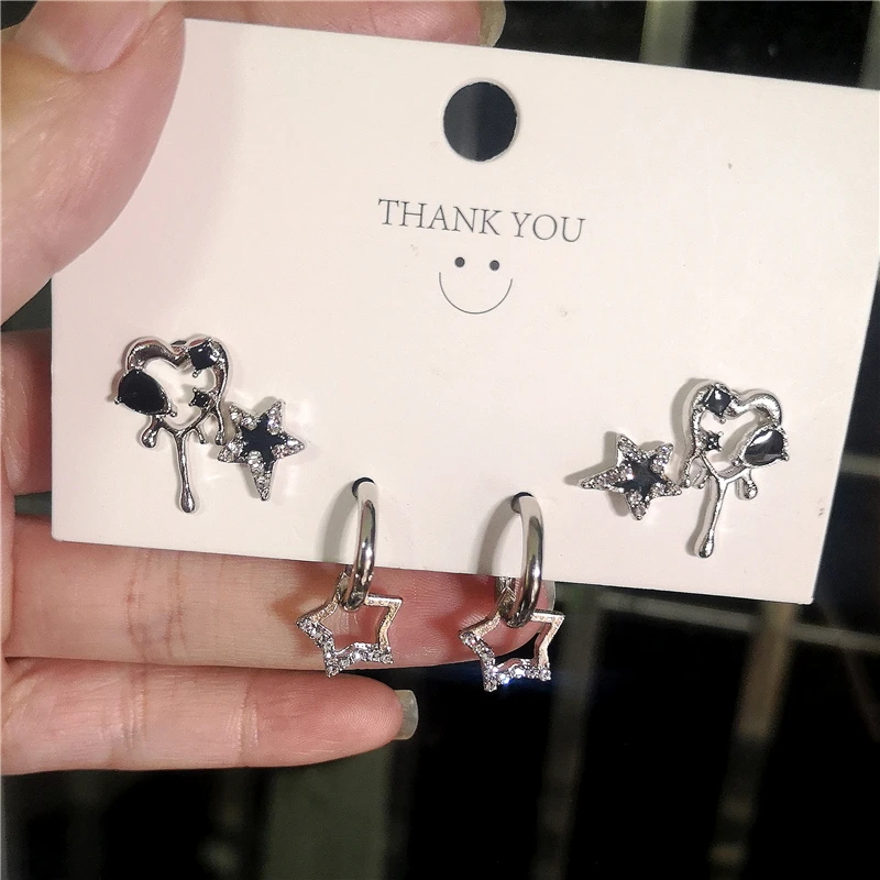 Y2K Love Star Stud Earring for Women Irregular Geometry Punk Vintage Gothtic Shinning Earrings Girls New Fashion Jewelry Gifts