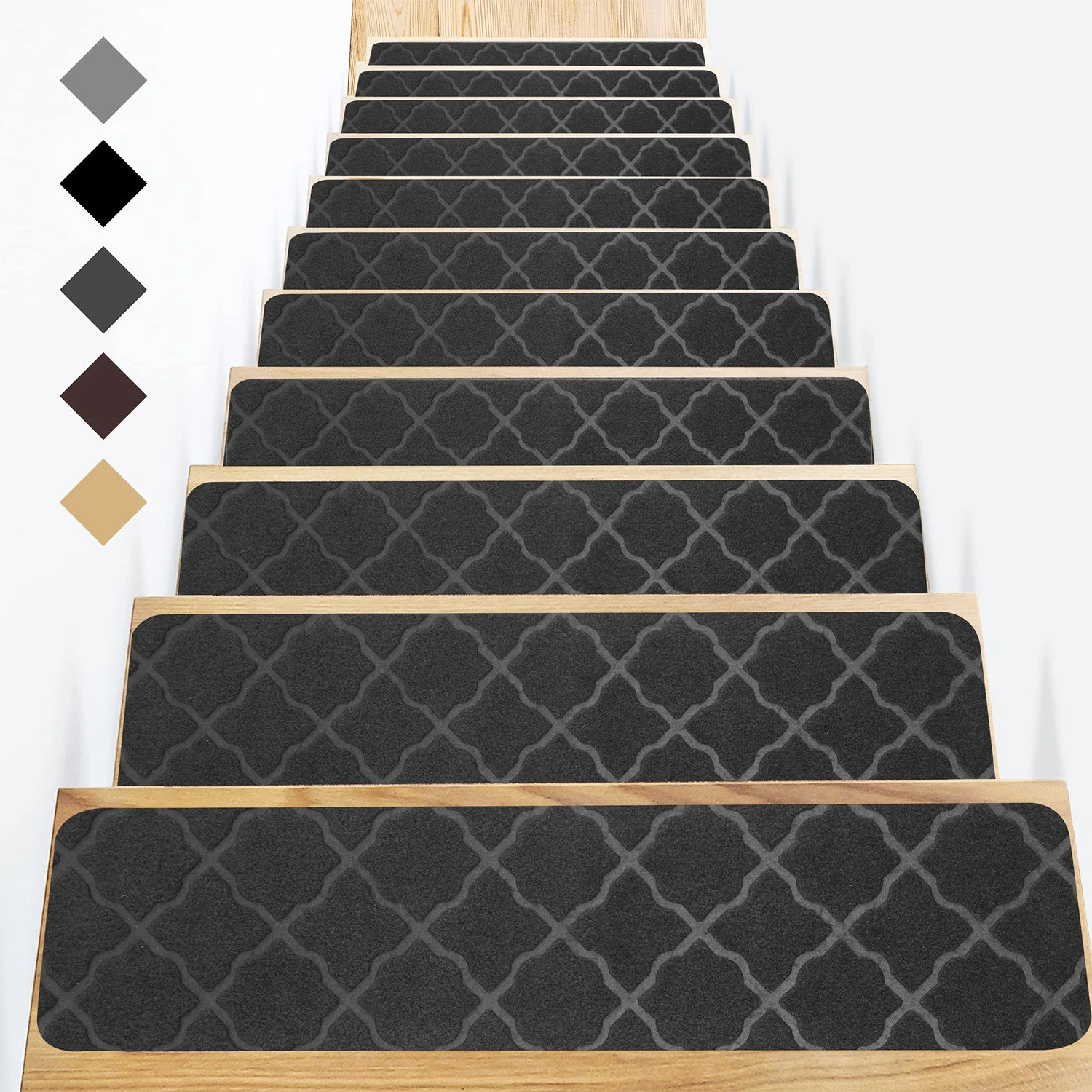 ProtectStairTreadsCarpetSelfAdhesiveSteppingMatSetSafetyCarpetStairsRunnerIndoor