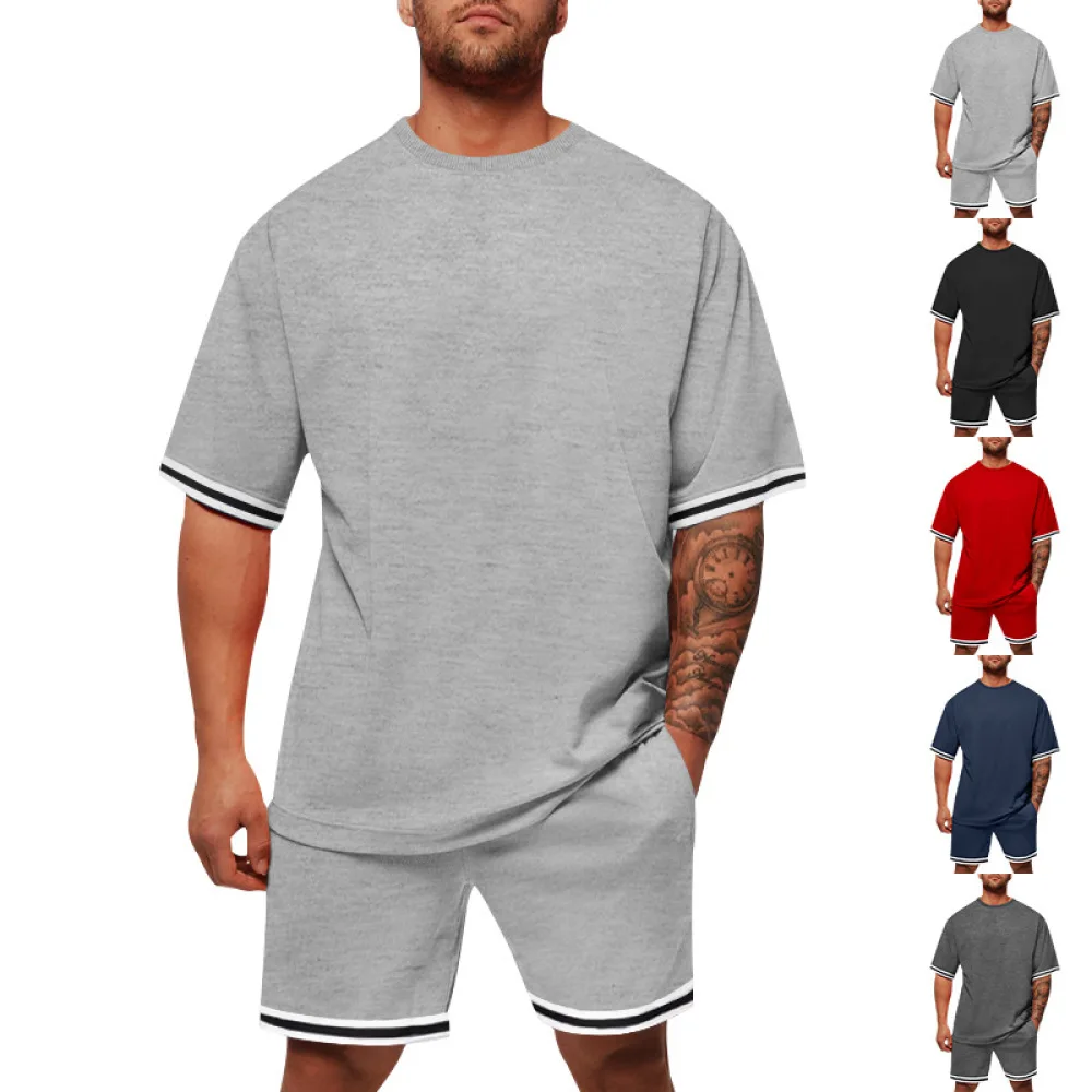 

Футболка с коротким рукавом и шорты, комплект для мужчин, летняя футболка из двух предметов, парная повседневная спортивная уличная одежда, свободный облегающий комплект, горячая распродажа