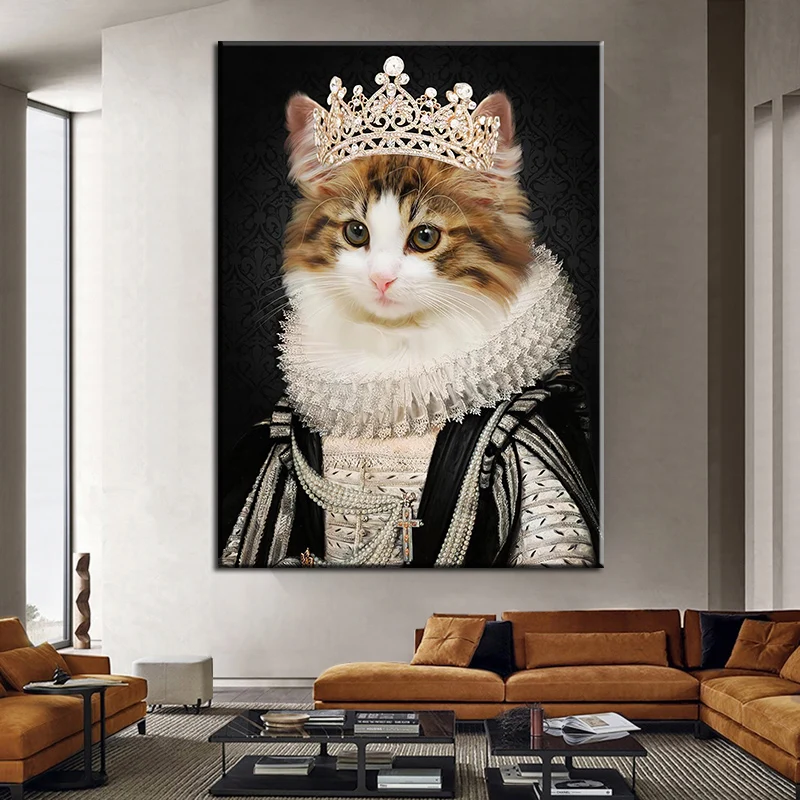 

Modern Cute Art Cat with Clothes Crown Wall Picture for Children's Room Home Animal Canvas Painting Art Posters and Prints Decor