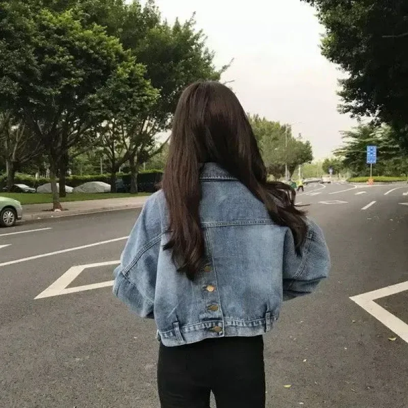 여성용 데님 짧은 재킷, 다목적 루즈핏 크롭 탑, 긴팔, 용수철 가을, 새로운 스타일, 한국 버전