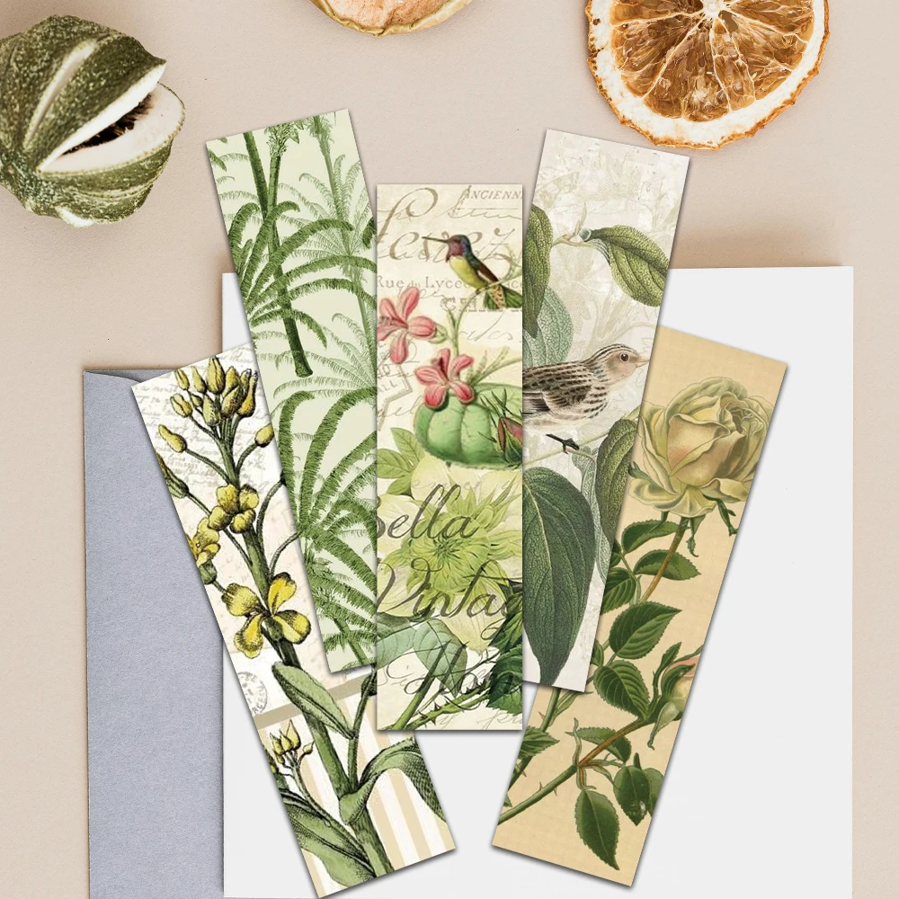 30 Stück Retro ästhetische grüne Pflanzen Blumen Papier Lesezeichen Studenten Leser Geschenk Bibliothek Büro Buch Journal Seitenmarkierungen – Detail 10