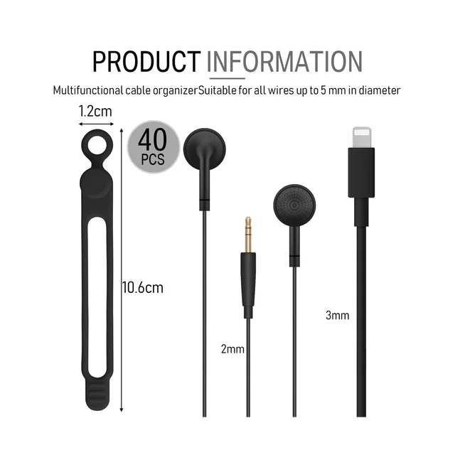 40Db Kábel Nyakkendő Szilikon Újrahasznosítható Tartó Heveder Állítható Kábelszíj Többcélú Szervezése Fekete - Image 3